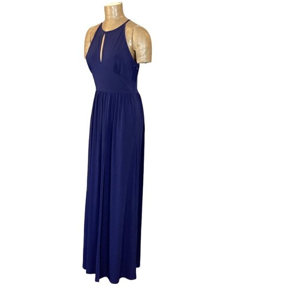 Michael Kors Navy Jersey Halter Maxi Slit Dress Sz M #296C - Picture 5 of 9